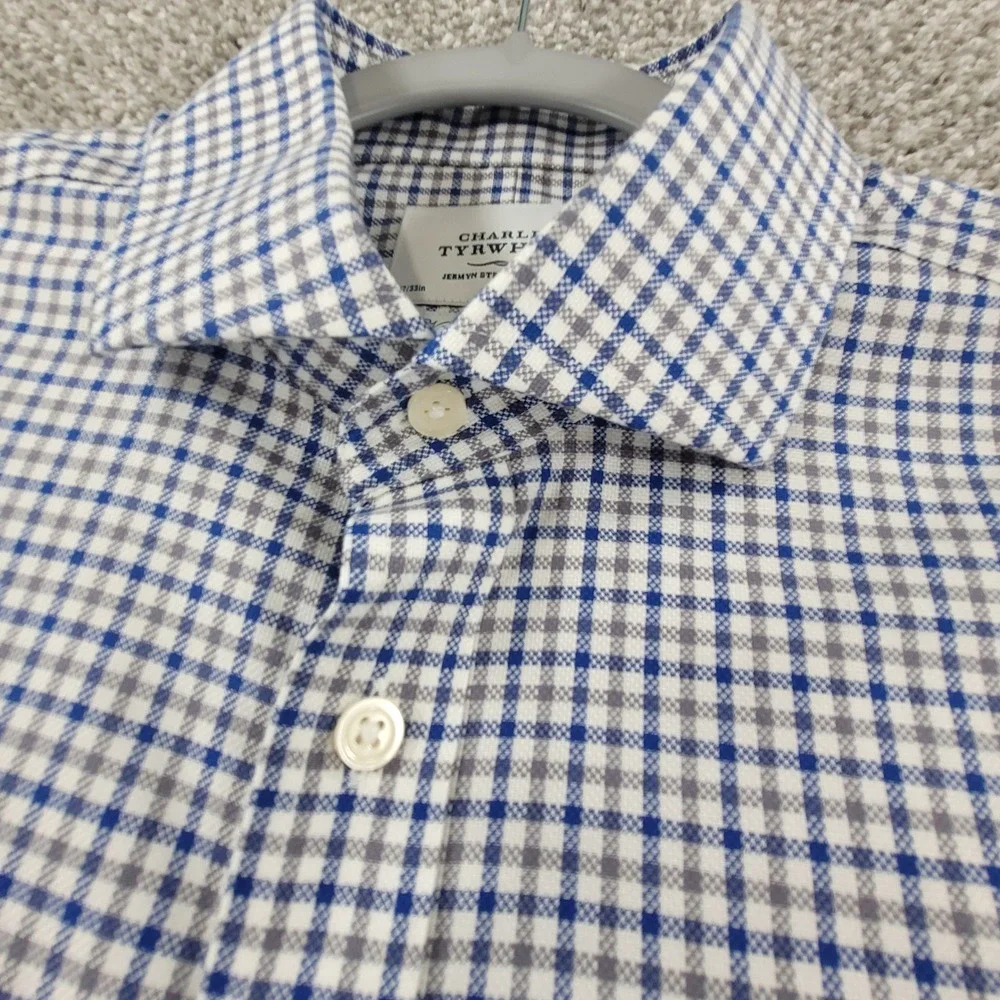 Charles Tyrwhitt Non-Iron Slim Fit Shirt Blue Grey Check 17/33 Mens Dress Shirt